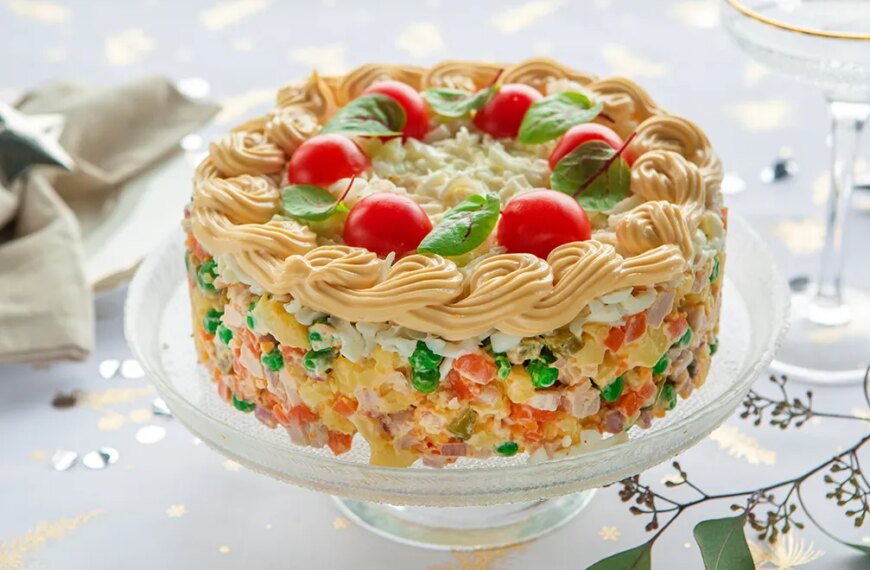 Головна 32 Торт «Олів’є»: неймовірний смак та ситість у кожному шматочку!