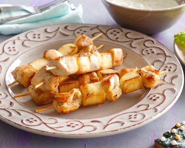 Соковиті курячі шашлички з яблуком на гриль-пательні: покроковий рецепт із фото